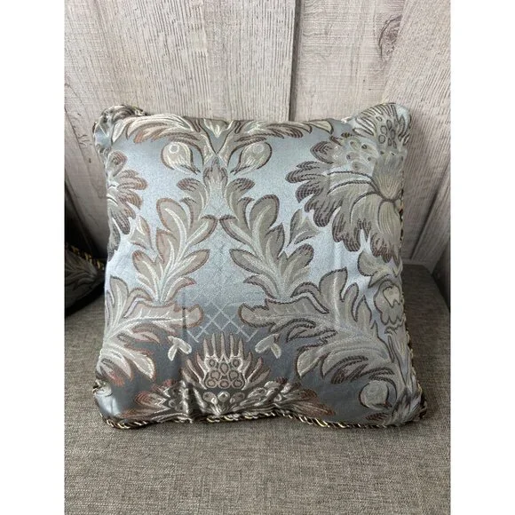 Decorative Pillow Set Jacquard Tapestry Fabric Corded Trim 2 Square and Bolster - Picture 2 of 8